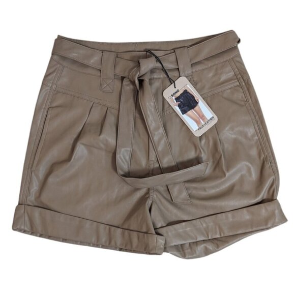 CI SONO Women's Size M Cappuccino Brown Vegan Faux Leather Belted Cuff Shorts - Picture 1 of 3